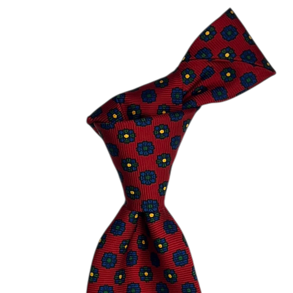 Tie - Deep Red w/ Green, Blue and Yellow Foulard