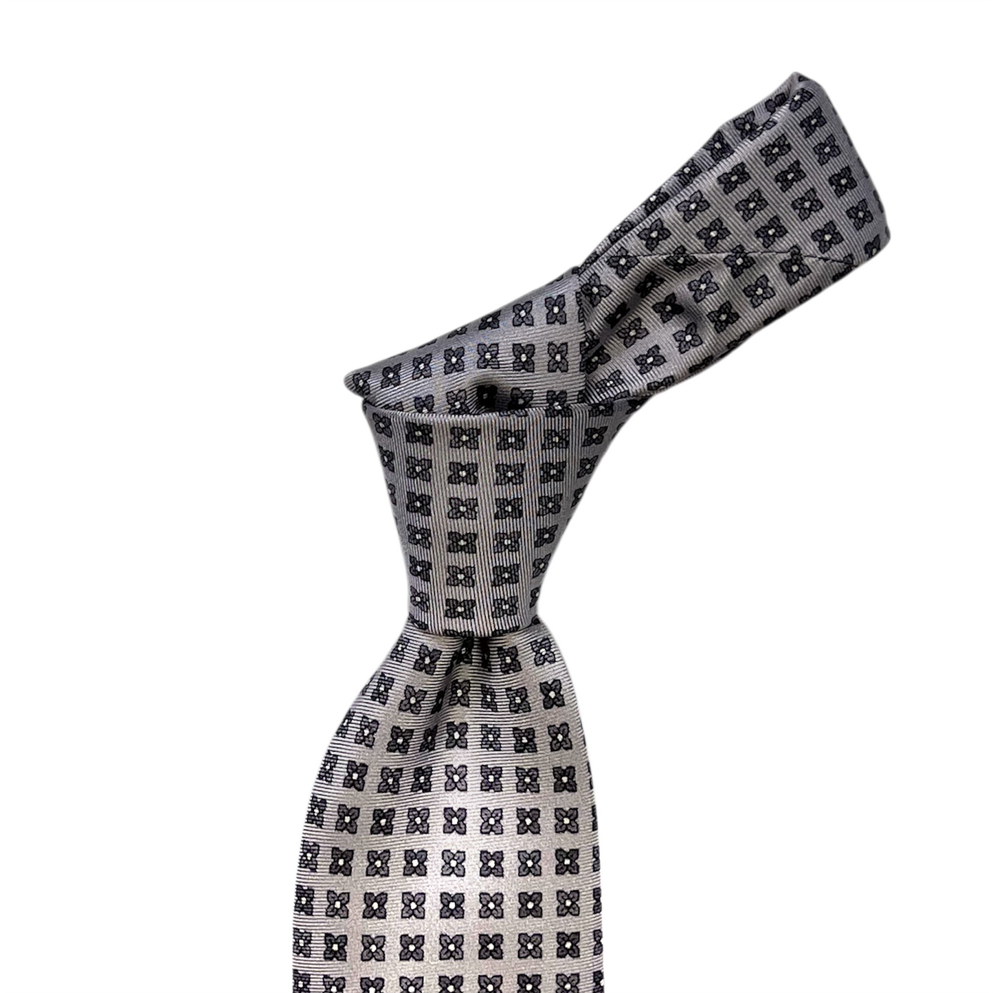 Tie - Silver and Gray Foulard