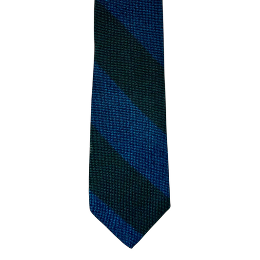 Tie - Spruce and Petrol Wool Flannel Block Stripe