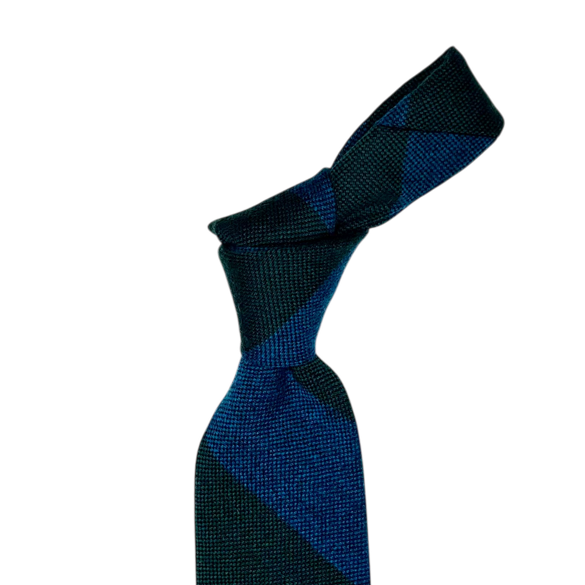 Tie - Spruce and Petrol Wool Flannel Block Stripe