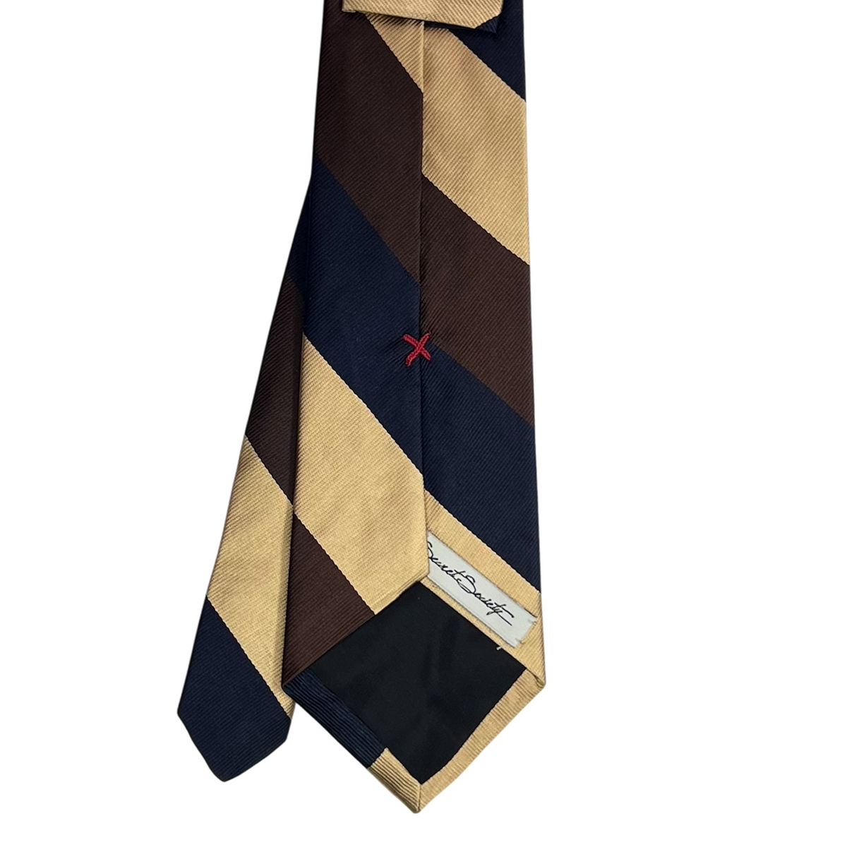 Tie - Navy Tan and Brown Block Stripe