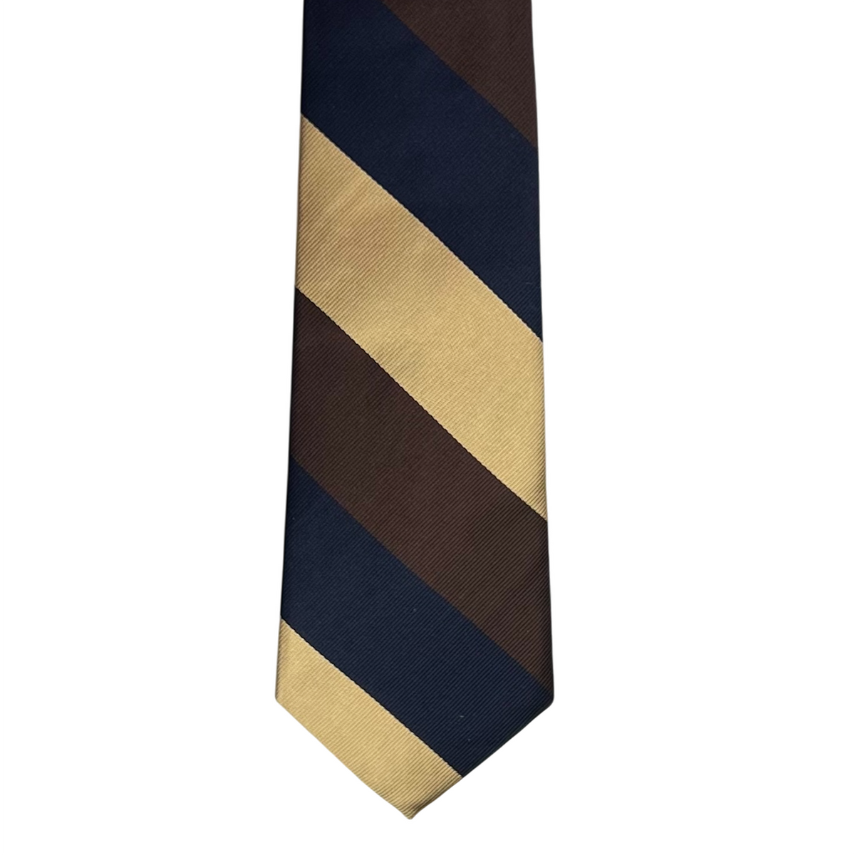 Tie - Navy Tan and Brown Block Stripe