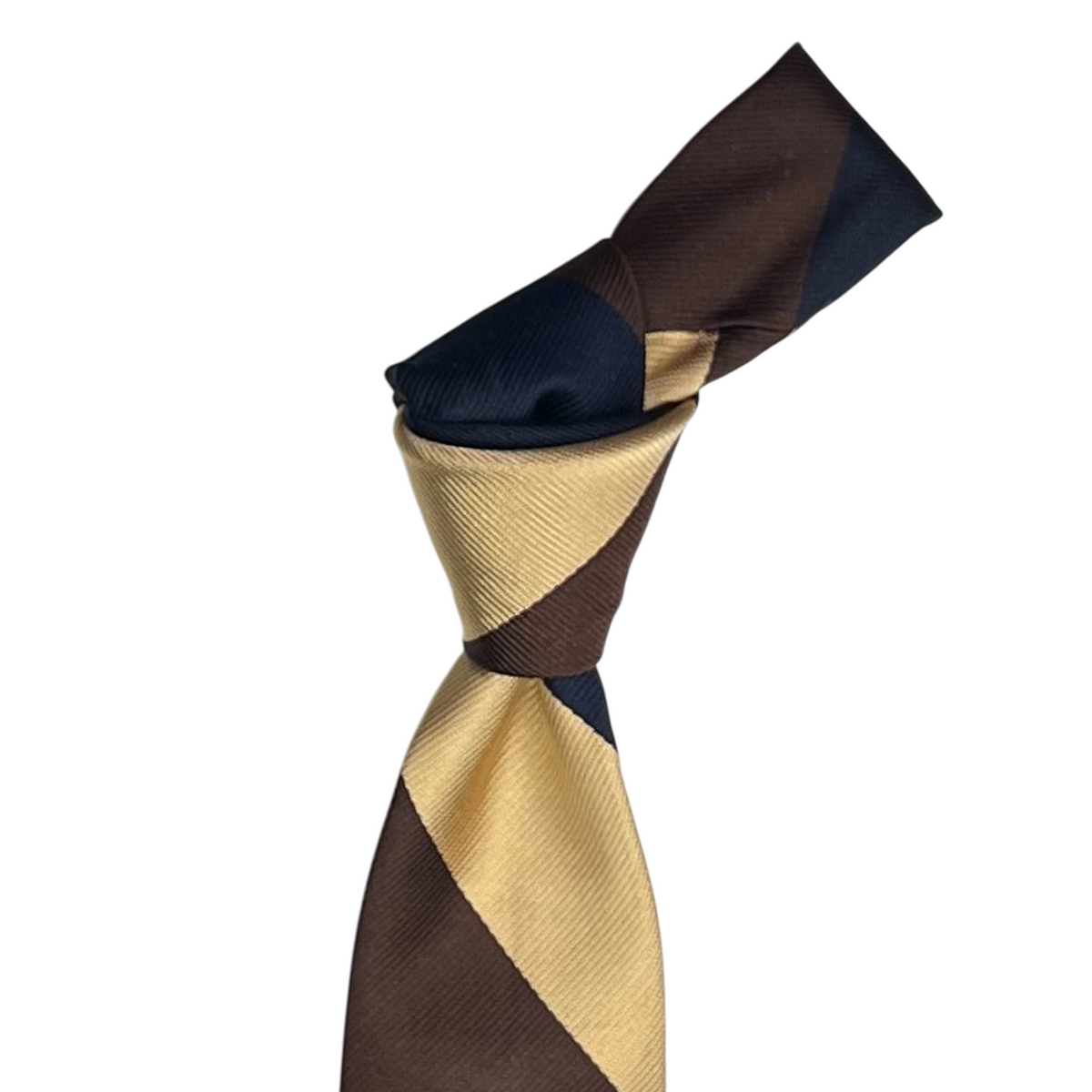 Tie - Navy Tan and Brown Block Stripe
