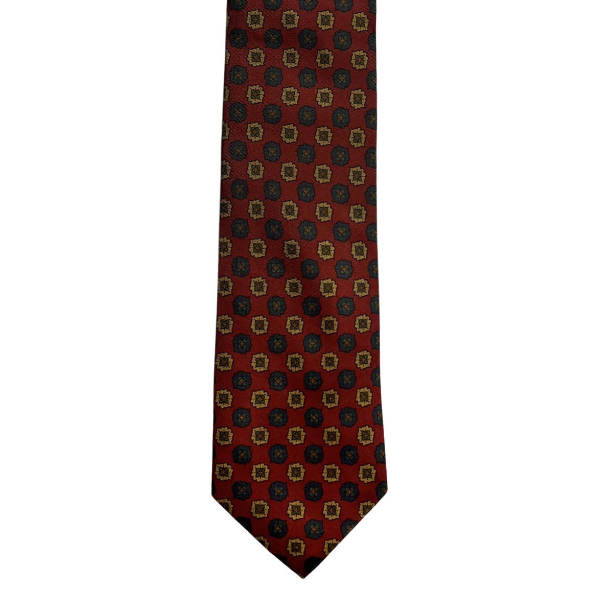 Tie - Burnt Orange w/ Green and Tan Foulard