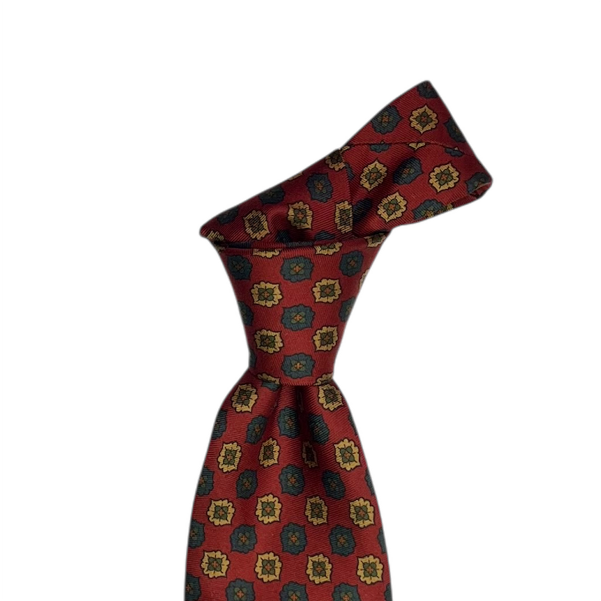 Tie - Burnt Orange w/ Green and Tan Foulard