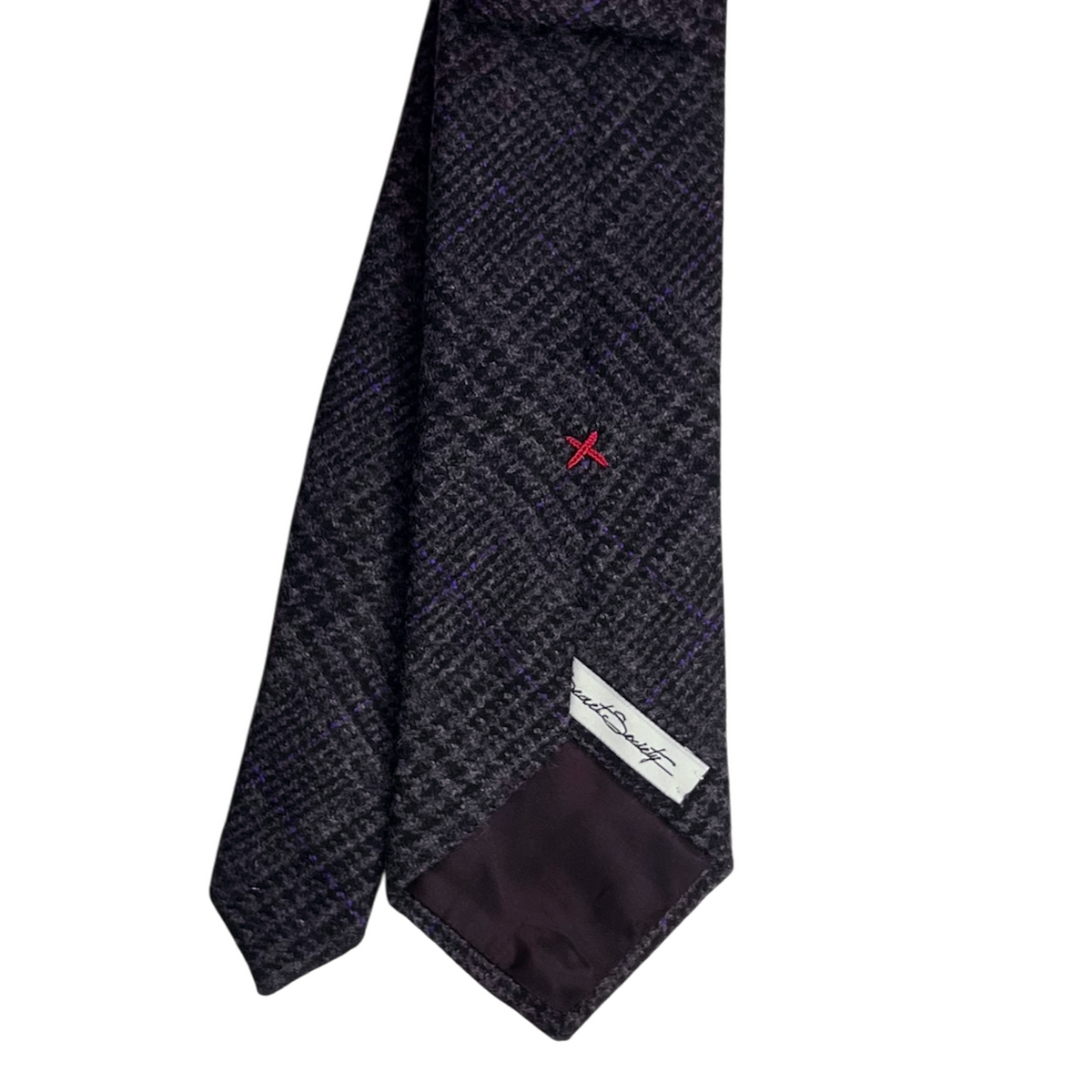 Tie - Charcoal and Purple Wool Glen Plaid