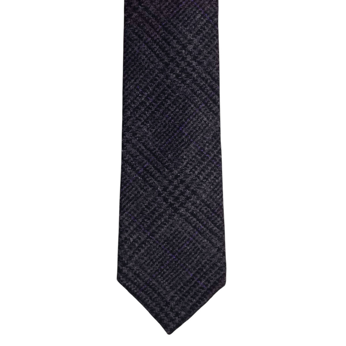Tie - Charcoal and Purple Wool Glen Plaid