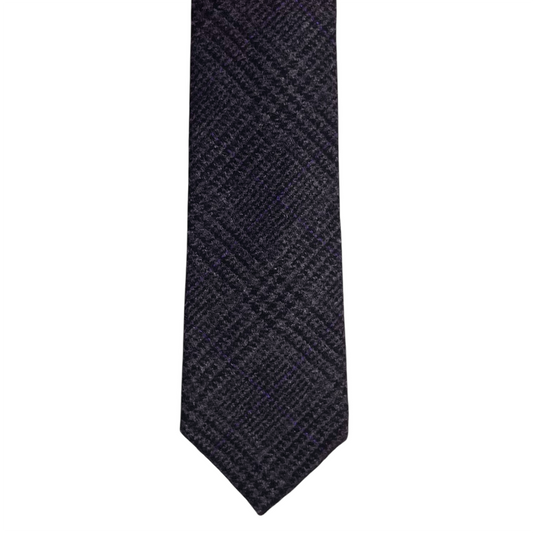 Tie - Charcoal and Purple Wool Glen Plaid