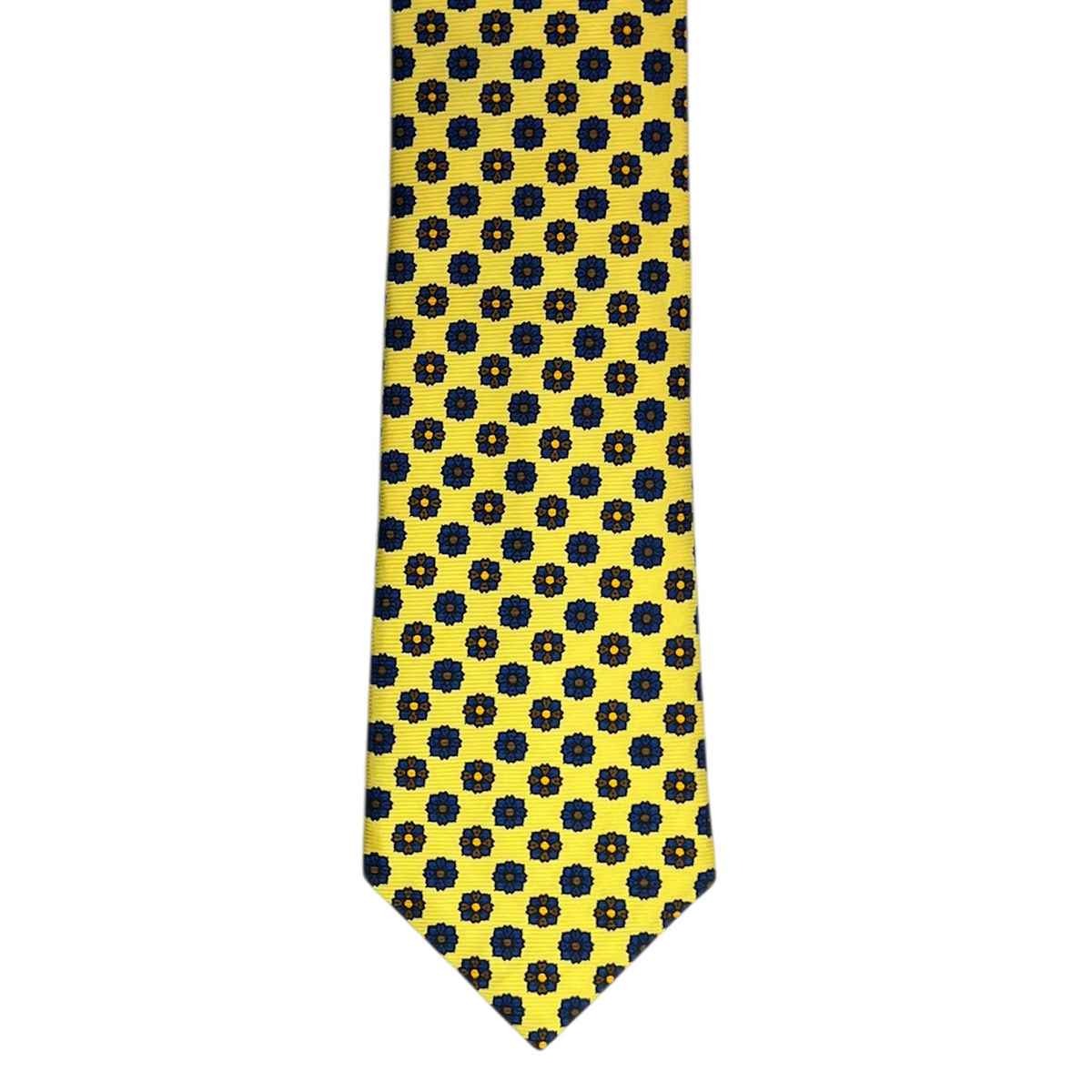 Tie - Yellow Brown and Navy Foulard