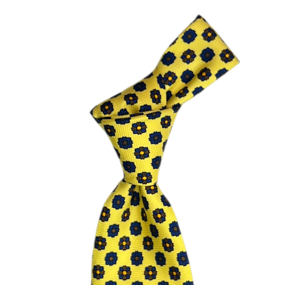 Tie - Yellow Brown and Navy Foulard