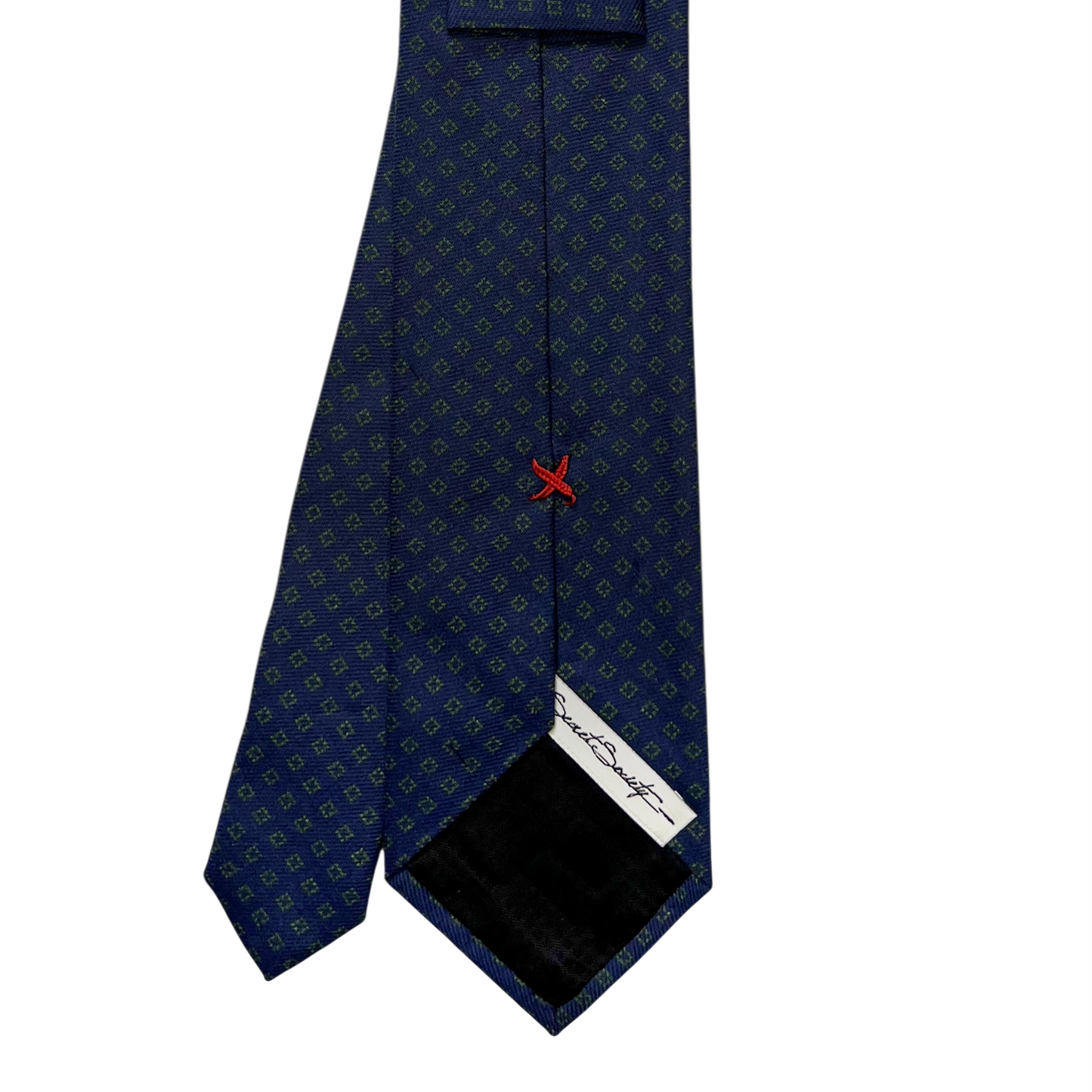 Tie - Navy Wool and Silk w/ Green Diamond