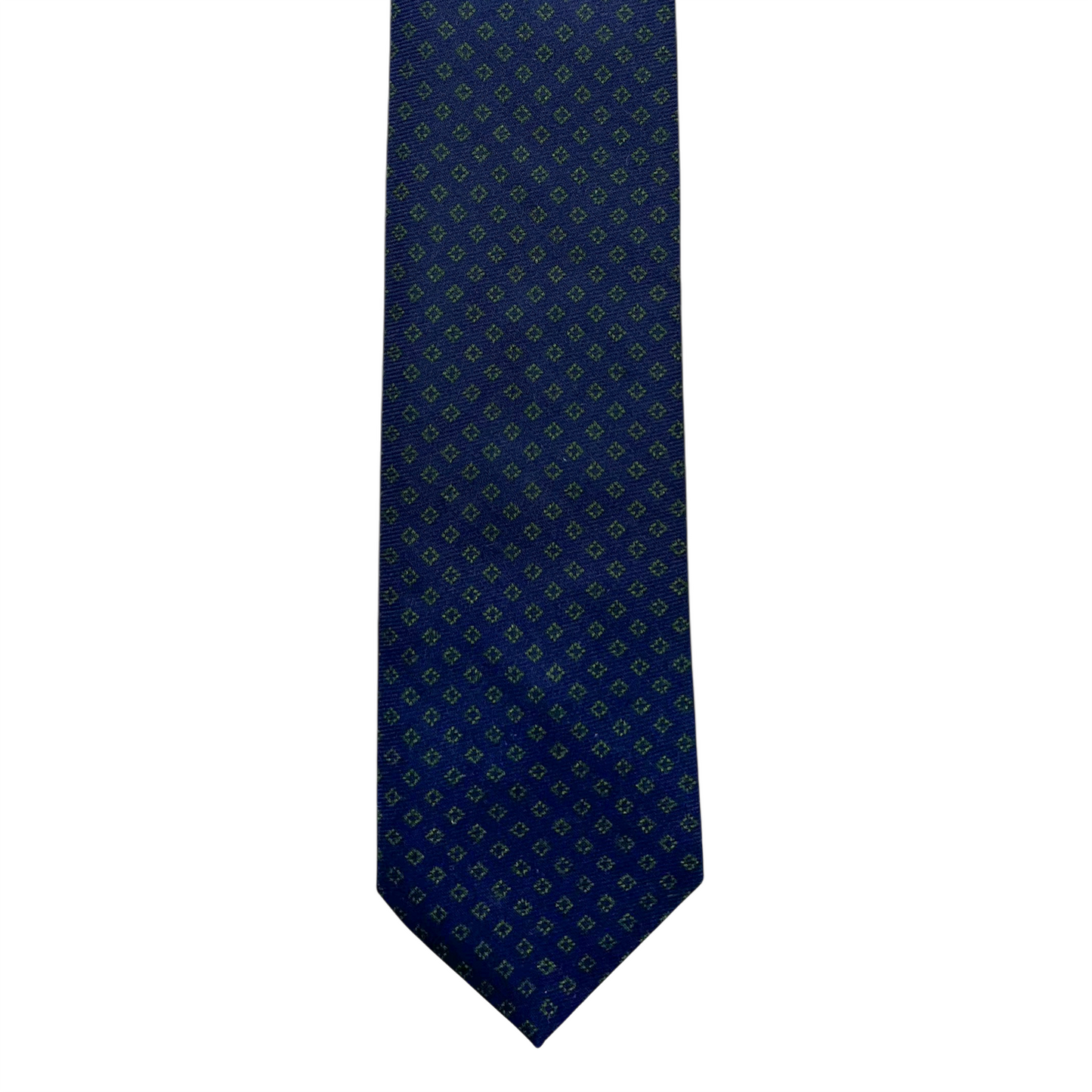 Tie - Navy Wool and Silk w/ Green Diamond