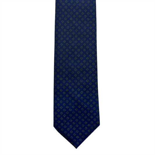 Tie - Navy Wool and Silk w/ Green Diamond