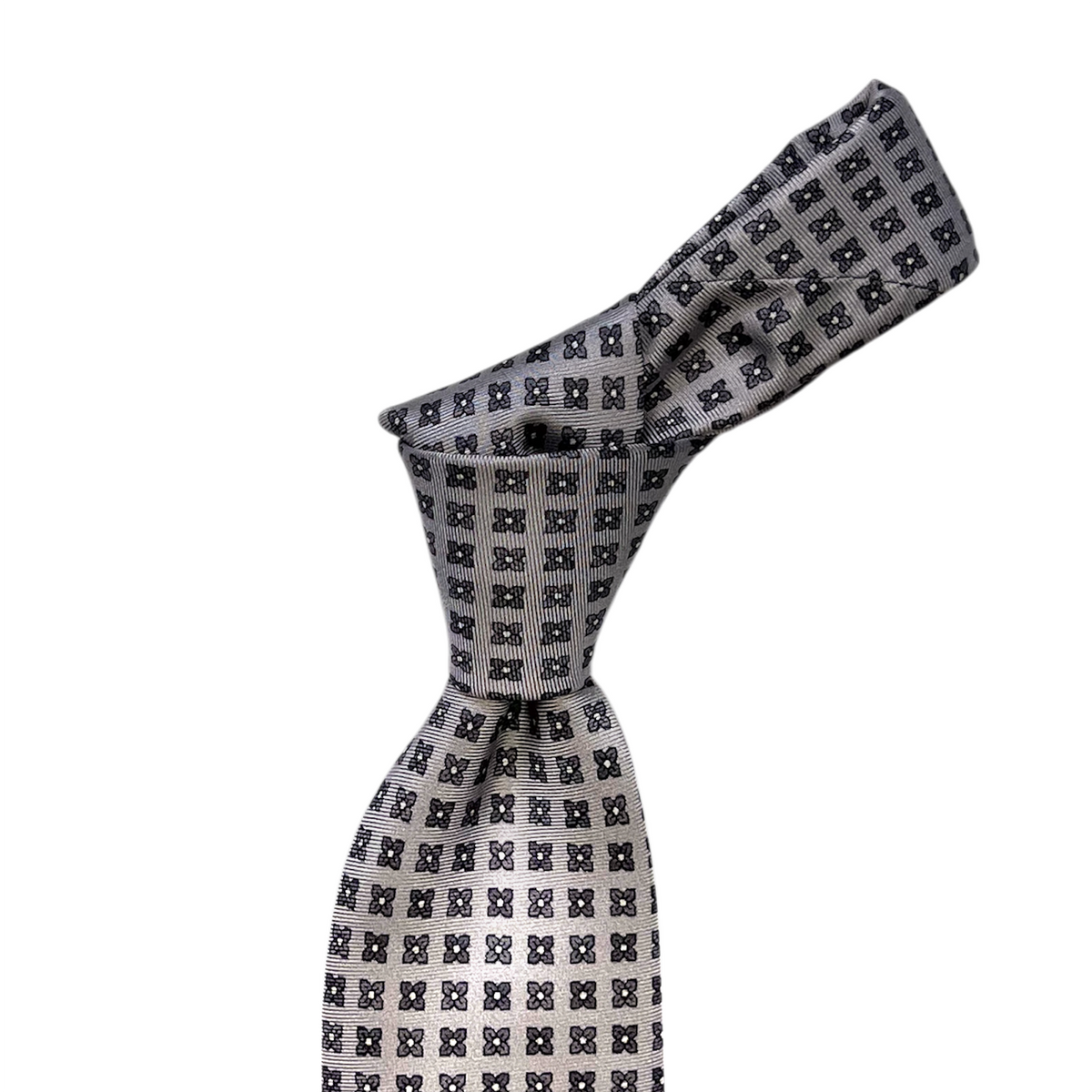 Tie - Silver and Gray Foulard
