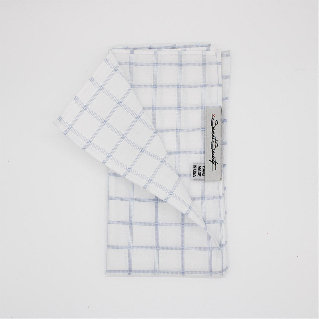 Pocket Square - Cotton Blue Windowpane